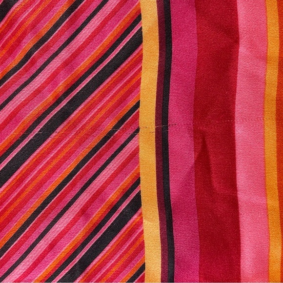 Vintage 1990s Burgundy Pink Orange Red Striped Silk Scarf Square 21x21” - Picture 9 of 9